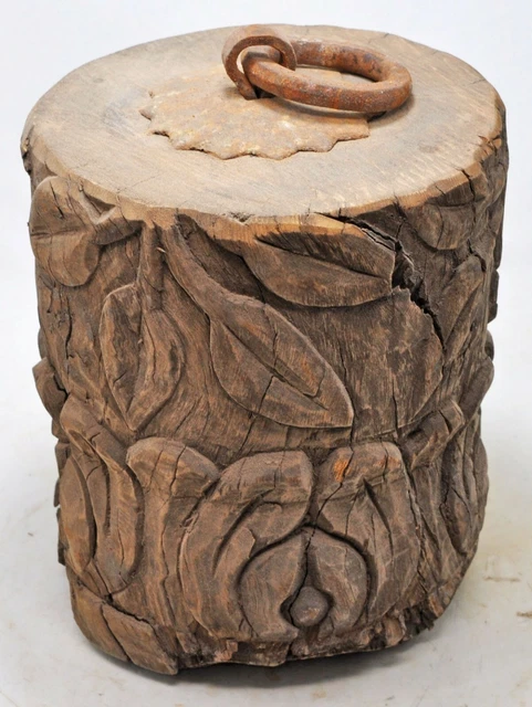 Antique Wooden Big Carpet Door Weight Original Old Fine Hand Carved