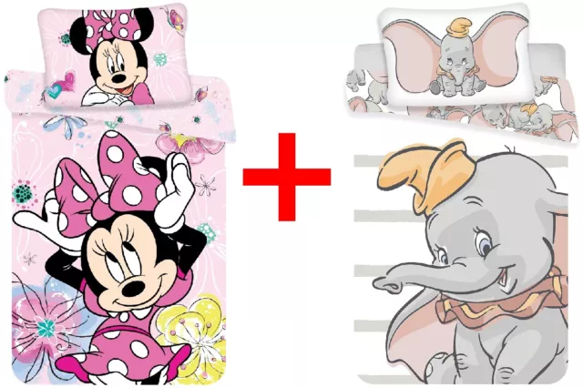 Disney Set 2 set biancheria da letto Minnie Mouse + Dumbo 100x135 + 40x60 cm