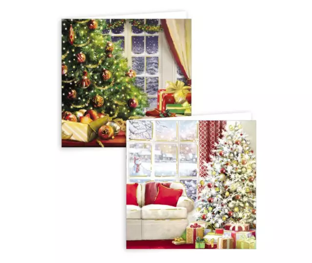 Lot de 10 cartes carrées design scène de Noël intérieure