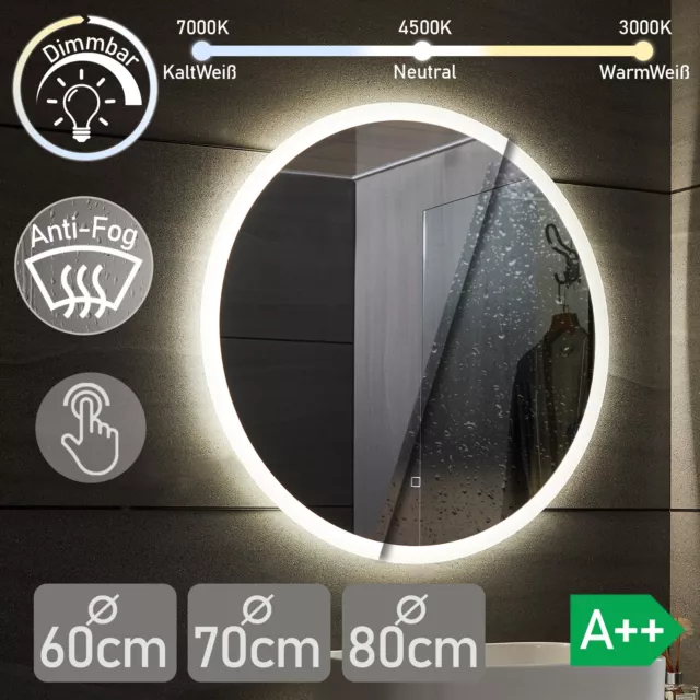 Aquamarin® Miroir de Salle de Bain LED Rond Lumineux Taille au Choix Tactile