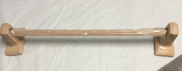 1950's NEW OLD STOCK  Bathroom  Towel Bar Porcelain Ends Wood Bar PEACH 26"