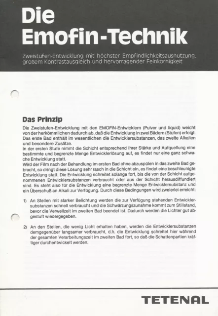 Tetenal Prospekt 1980er Emofin Technik Zweistufige Entwicklung brochure