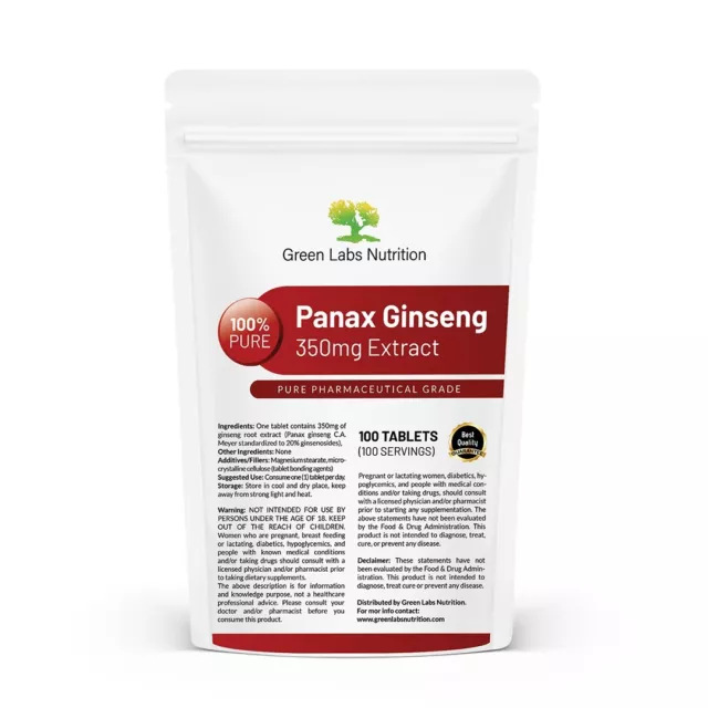 Extracto de raíz de ginseng coreano (Panax Ginseng), comprimidos de 350 mg