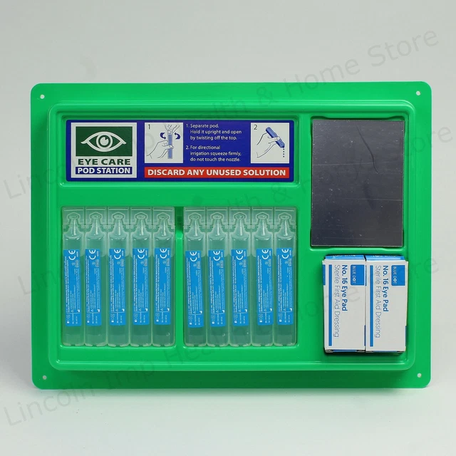 Complete Eyewash Station with Mirror, Dressings & Eye Wash Pods. Refill Options.