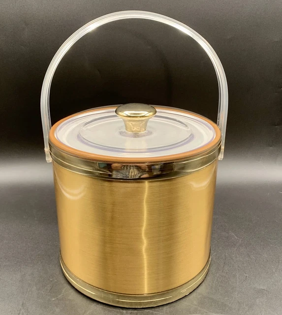 VINTAGE CULVER ICE Bucket Brushed Gold Body Acrylic Handle Lid MCM