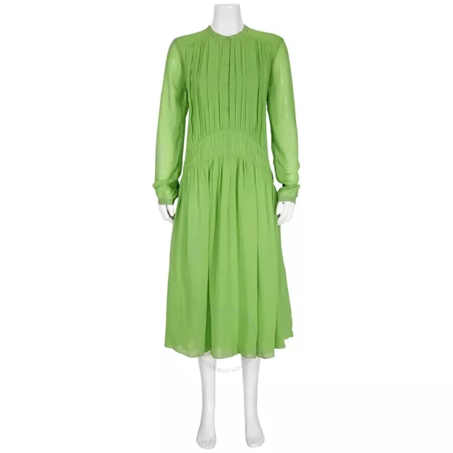 BURBERRY Gathered Silk Georgette Dress in Neon Green, Brand US Size 8 2