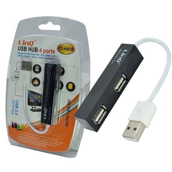 Linq IT-H808 Hub USB 2.0 A 8 Porte Per PC, Colore Nero/Bianco, Alimentazione Esterna Opzionale, Cavo 60 Cm