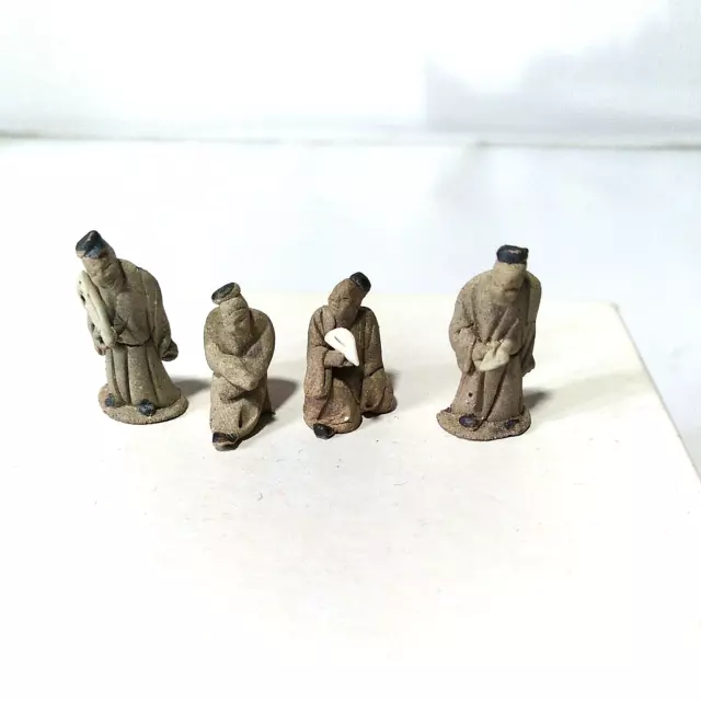 Bonsai Miniature Tiny Chinese Mudman Men Shadowbox figures Lot of 4