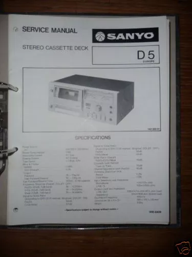 Service Manual for Sanyo D 5 Cassette Deck Original