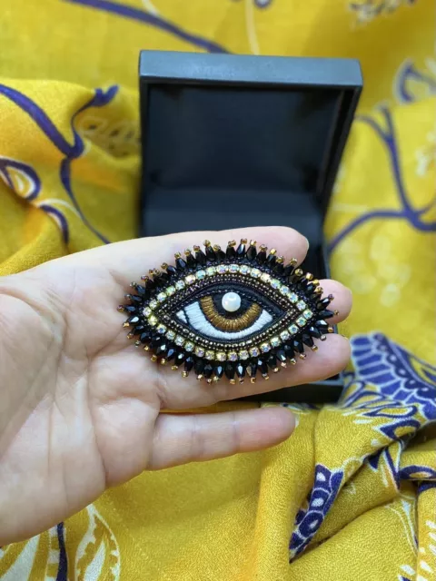 Evil eye brooch, brown eye, Talisman, For Luck, Black Eye Pin, Beaded eye Pin