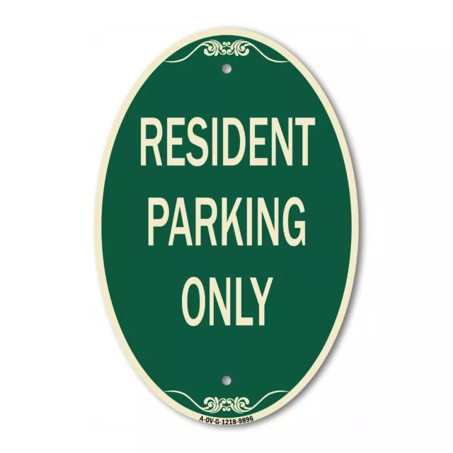 Designer Series Oval - Resident Parking Only | Green & Tan Heavy-Gauge Aluminum