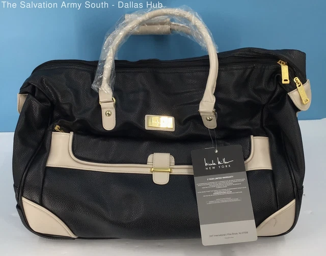 NICOLE MILLER Sharron Collections Black PVC Wheeled Weekender Duffel Bag w/Tags