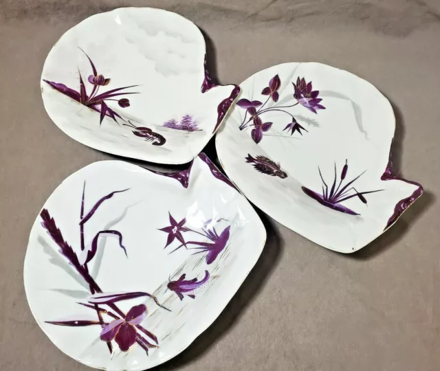 Antique WEIMAR German Porcelain Seafood Plate Oyster Shaped Koi Fish 3 pc