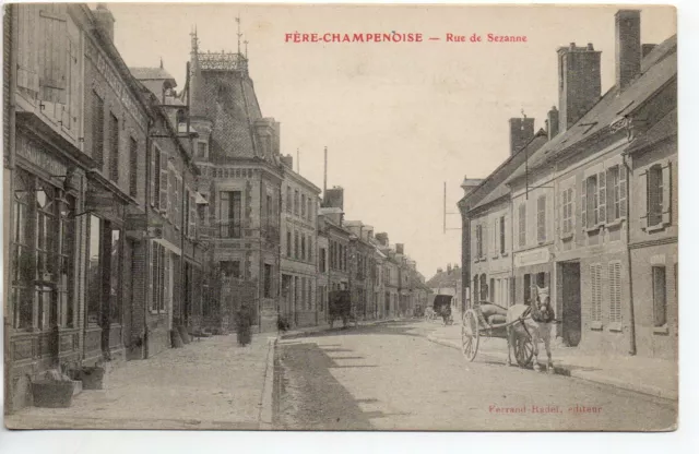 FERE CHAMPENOISE - Marne - CPA 51 - Epicerie et attelage rue de Sezanne