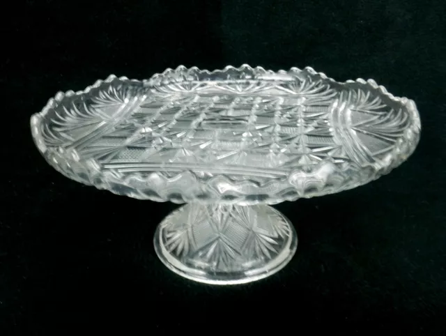 McKee and Brothers 9" Glass Cake Stand, Teutonic Pattern, Diamonds & Fans, EAPG