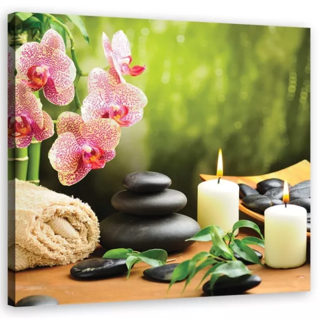 Quadro su tela, Candele di orchidee e pietre zen - Feeby