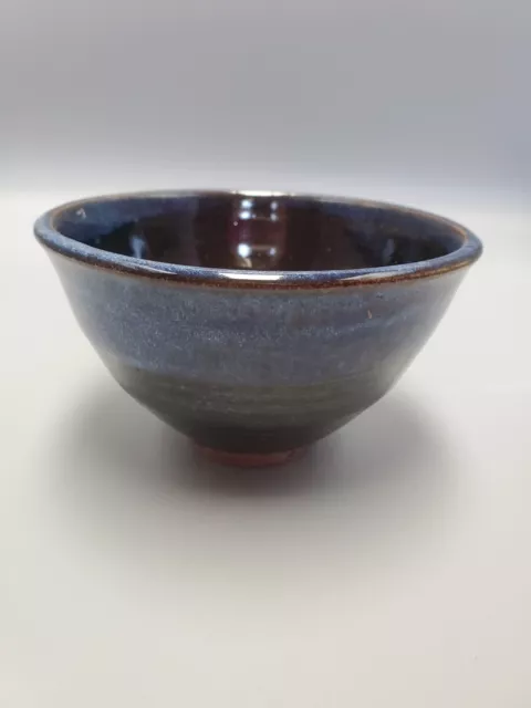 Studio Art Pottery Small Bowl Browns to Blues Rustic Stoneware 5" Unsigned