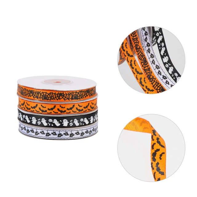 4 Rolls Polyester Halloween Webbing Ribbon Hair Bows Ribbons