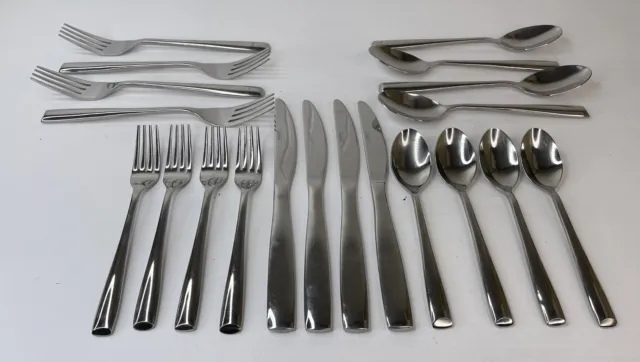 4 Place Settings Cambridge Rachel Stainless Flatware Glossy Wide Slant Tip 20 Pc