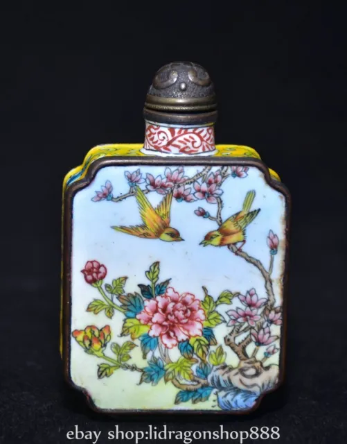 2.8'' Qianlong Chinese Enamel color Porcelain Flower Bird Snuff bottle box