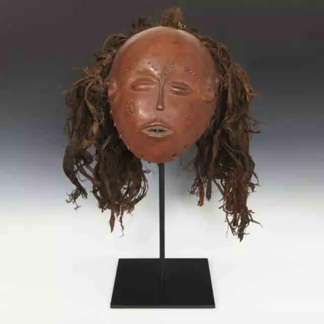 African Mask Chokwe Carved Wood Raffia Democratic Congo C. Africa 20Th C.