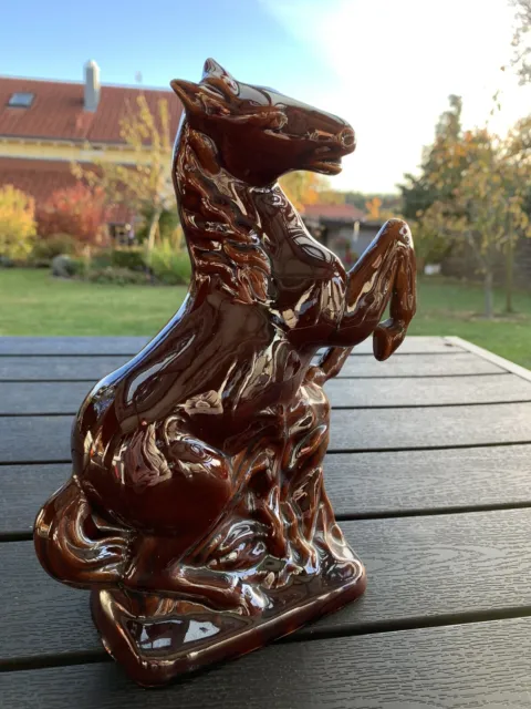 S & G Keramik Pferd, steigendes Pferd Figur braun glasiert