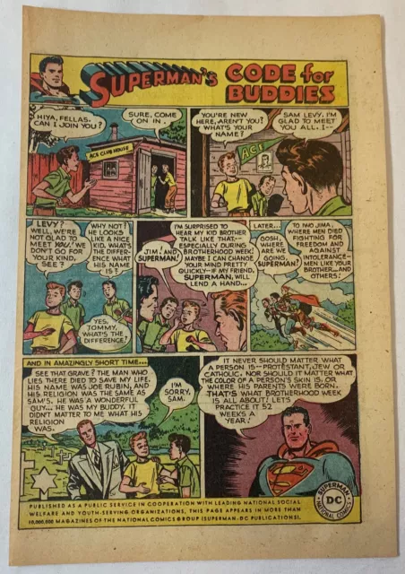 1950 SUPERMAN cartoon PSA ad page ~ Defeat Anti-Semitism