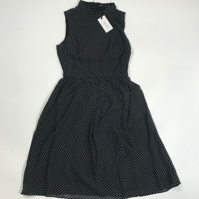 Liza Luxe Womens X-Small Sleeveless Dress Lined Black White Polka Dots Zip Back