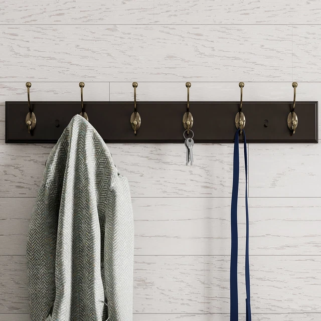 Wall Hook Rail-Mounted Hanging Rack with 6 Hooks-Entryway, Hallway,
