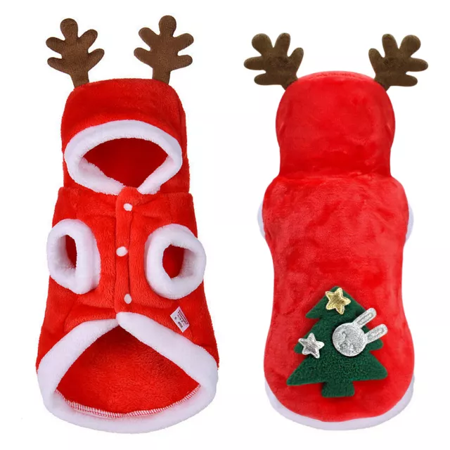 Cat Dog Christmas Outfit Costumes Reindeer Hoodie Jacket Pet Xmas Clothes Coat