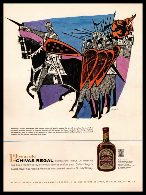 1960 Chivas Regal Scotch Antonio Frasconi Woodcuts Art Robert The Bruce Print Ad