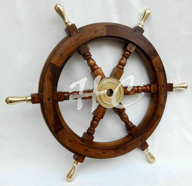 24" Maritime Boat Ships Captains Nautical Beach Ship Wheel Wooden Steering Wheel