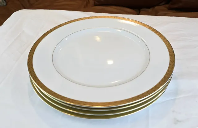 Set of 4 SANGO ROYALTY 3625 Japan Fine China White Gold Trim 10.5" Dinner PLATES