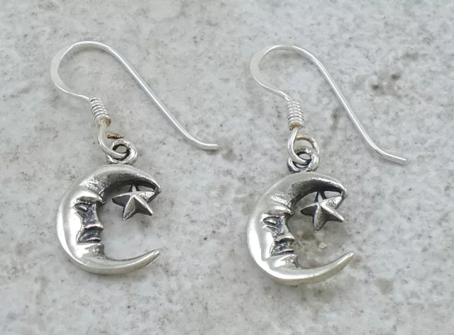 CUTE 925 STERLING SILVER MOON and STAR EARRINGS style# e0841
