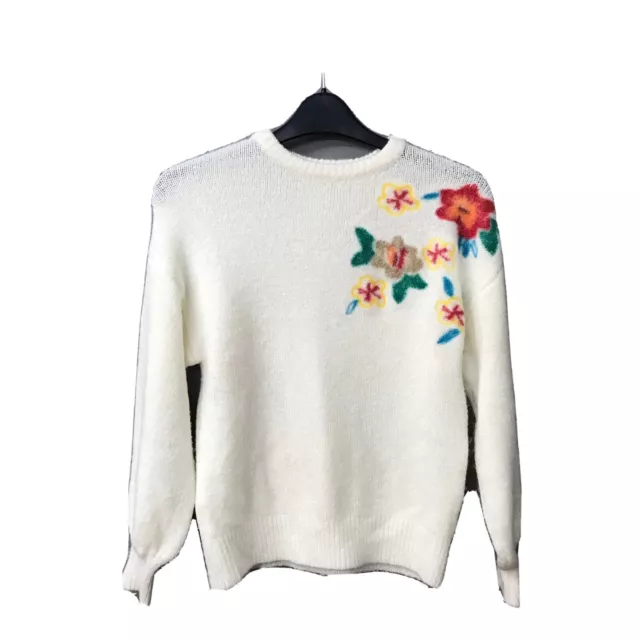 Zara Knitwear Collezione Inverno Ragazze Carino Maglione Floreale Crema 10 Anni 140cm