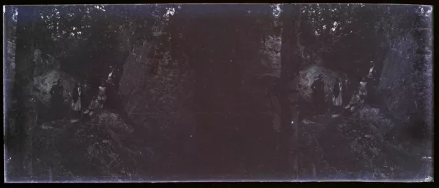 Landscape Rocks Family c1930 Photo NEGATIVE Glass Plate Vintage V36L7n 
