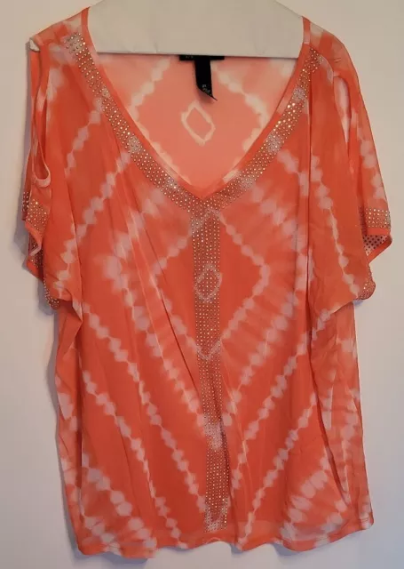 INC International Concepts Women's Tie-Dye Blouse w Fancy Sleeves & Sparkle 2X