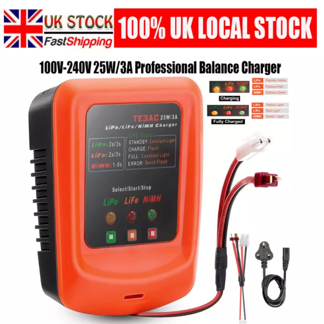 100V-240V 25W/3A Professional Balance Charger for 2S 3S LiPo NiMH Battery RC UK