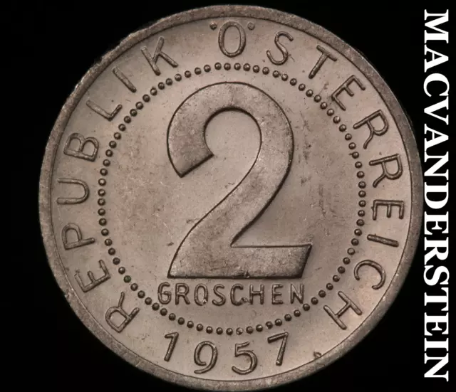 Austria: 1957 Two Groschen - Gem Brilliant Uncirculated  No Reserve  #T5217