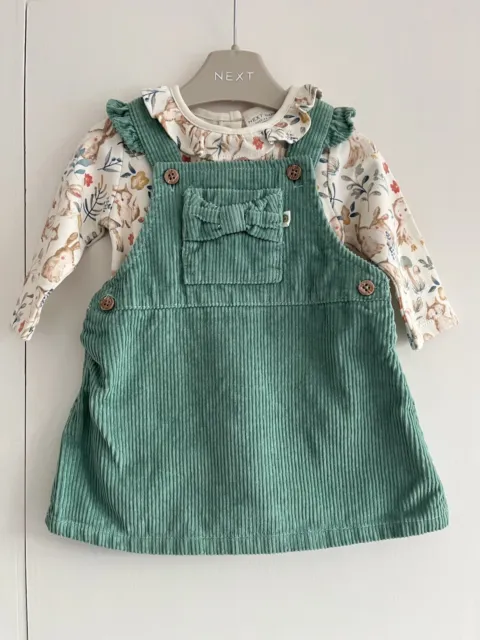 Baby Girls NEXT 0-3 Months Dress Outfit Woodland Animals Cord Pinafore BNWT