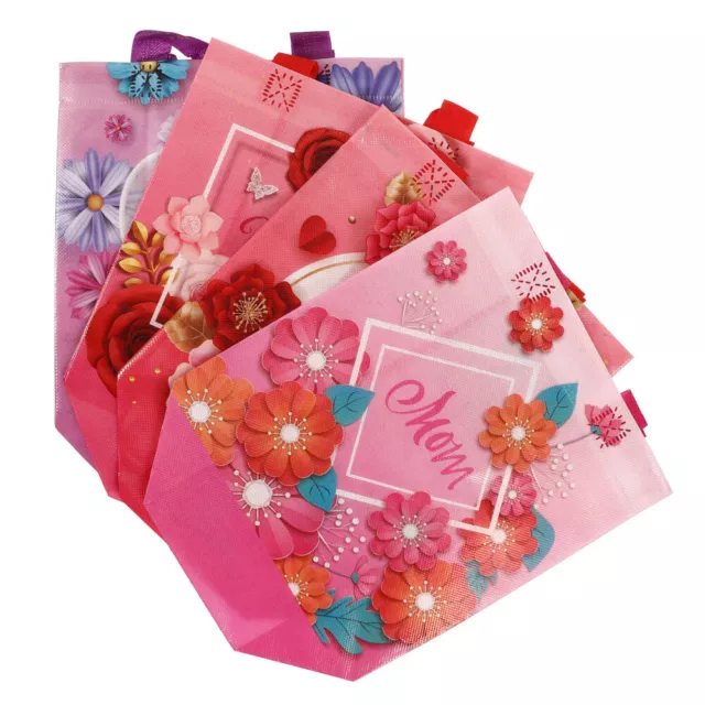 4pcs Mother's Day Gift Box Handbag Delicate Flower Wrapping Bag Mother's Day