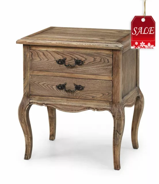 French Provincial Furniture Natural Oak Bed Side Table with drawers