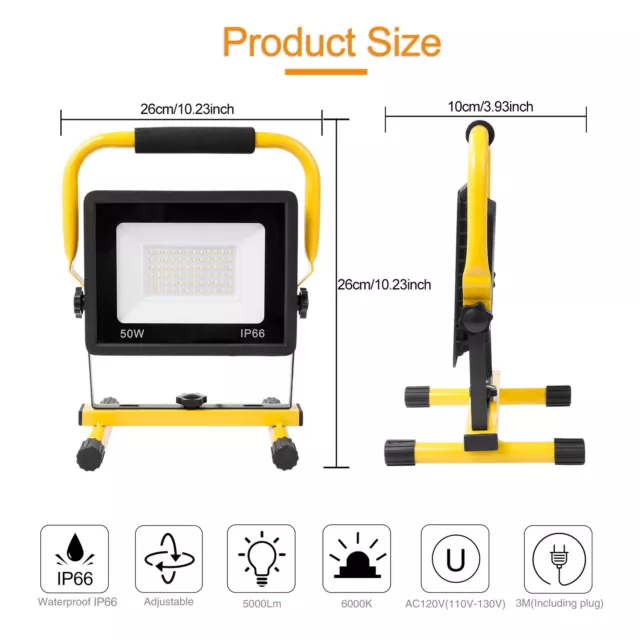 50W 100W 200W LED Fluter Flutlicht Gelb Stativ Baustrahler Scheinwerfer Stecker 3