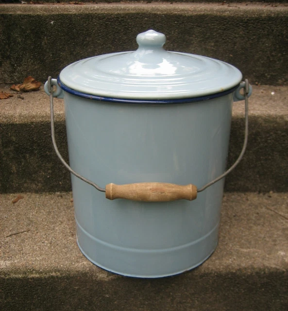 ANCIEN SEAU A CHARBON TOLE EMAILLEE MOUCHETEE Marque RR PORTE PARAPLUIES DECO Gr