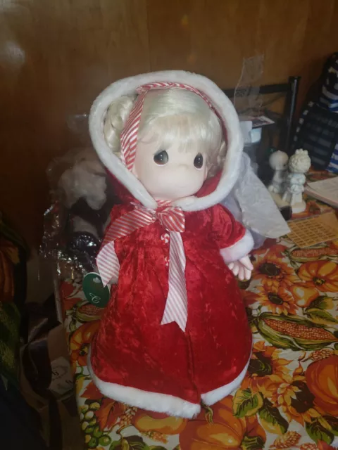 "1999" Precious Moments Candy Christmas Vinyl Doll with Red Hooded Cape (1208)