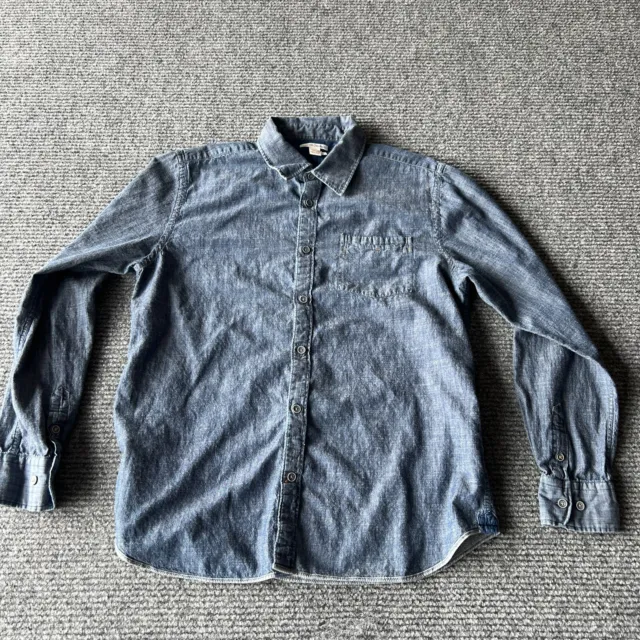 Carbon 2 Cobalt Shirt Mens Medium Blue Denim Long Sleeve 100% Cotton Button Up