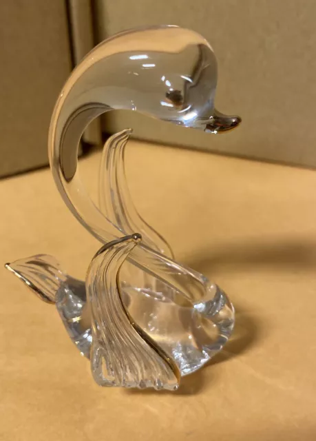 Vintage Brooke Crystal Glass Swan Figurine with Gold Accents 3" Tall  BEAUTIFUL
