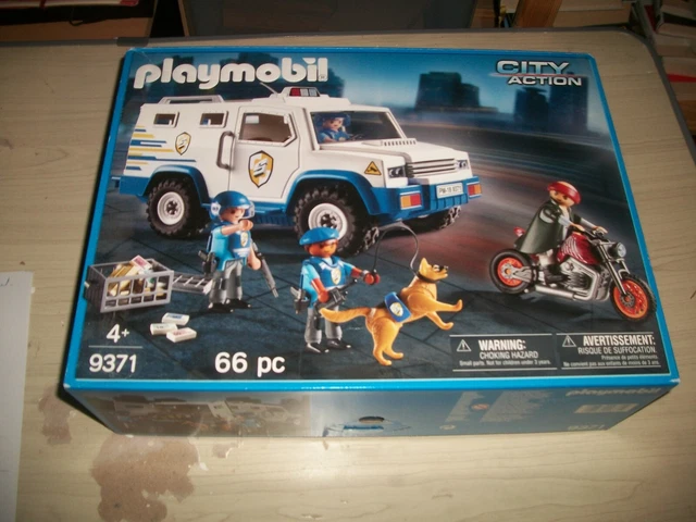 boite playmobil set 9371,  fourgon de police, moto du fuyard, neuf