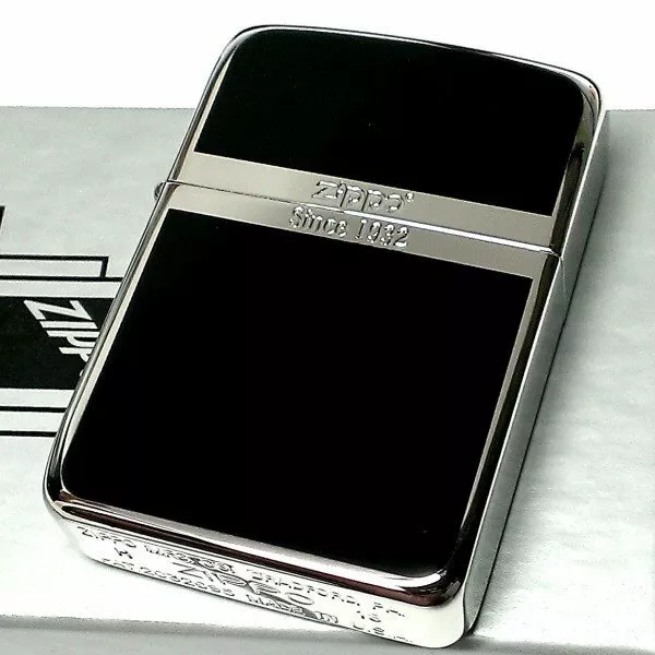 Zippo 1941 Reprint Replica Silver Black Double Sided Printing Oil Lighter Japan