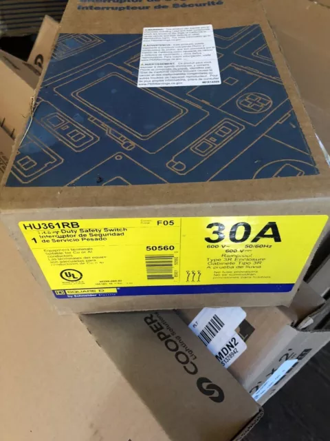 NEW -Square D HU361RB 600V Heavy Duty Safety Switch F05 Disconnect 30 Amp 3R